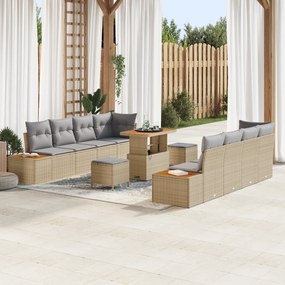 Conjunto de Sofá de Jardim de 11 Peças com Almofadas Bege em Rattan Po