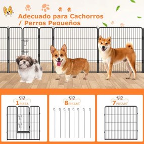 Parque para cães com 8 painéis Altura 100 cm Interior/Exterior Parque de metal resistente para animais de estimação médios Preto