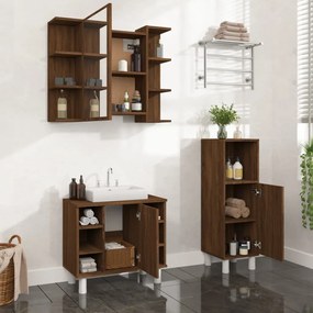 vidaXL 3 pcs conjunto móveis WC derivados de madeira carvalho castanho