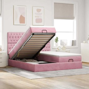 vidaXL Estrutura de cama otomana com colchões 160x200 cm veludo rosa
