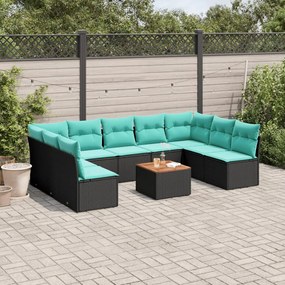 vidaXL 10 pcs conjunto de sofás p/ jardim c/ almofadões vime PE preto