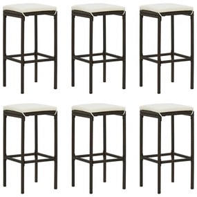 Bancos de bar com almofadões 6 pcs vime PE castanho