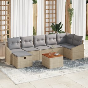 Conjunto de Sofá de Jardim 8 Peças com Almofadas Bege Polirattan