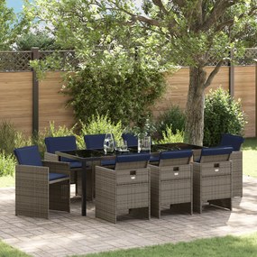 Conjunto de Jantar de Jardim de 9 Peças com Almofadas em Rattan Polipr