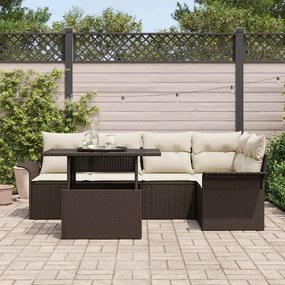 Conjunto de sofá de jardim com 6 peças e almofadas castanhas em rattan