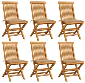 vidaXL Cadeiras de jardim c/ almofadões beges 6 pcs teca maciça