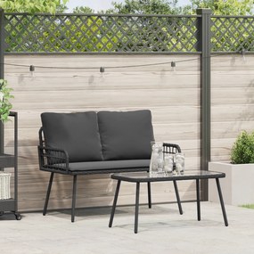 vidaXL Conjunto de Jantar de Jardim 2 Peças com Almofadas Vime Sintético Preto