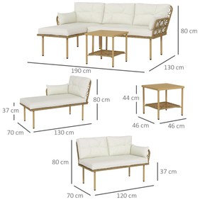 Conjunto de Jardim de 3 Peças em Vime Sintético com 1 Sofá de 2 Lugares 1 Sofá de Canto e 1 Mesa de Centro Natural e Creme