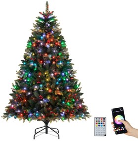 Árvore de Natal artificial pré-iluminada de 180 cm com controlo remoto 370 luzes RGB multicoloridas controladas por APP 1054 pontas verdes