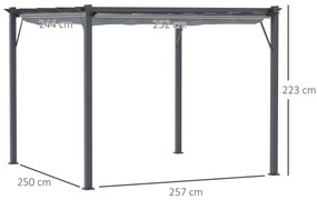 Pérgola de Jardim 300x300x223 cm com Toldo de Poliéster Retrátil e Est