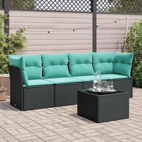vidaXL 5 pcs conjunto de sofás p/ jardim c/ almofadões vime PE preto