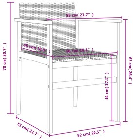 Cadeiras de jardim 2 pcs vime PE/madeira maciça cinzento