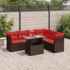 vidaXL 7 pcs conjunto sofás jardim almofadões vime PE/acácia cinzento