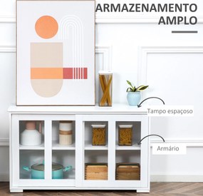 Aparador de Cozinha Moderno Móvel Auxiliar com 2 Portas de Correr de Vidro e Prateleira Ajustável 107x33x62,5 cm Branco
