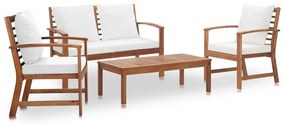 vidaXL 4 pcs conjunto lounge de jardim c/ almofadões acácia maciça