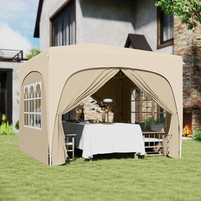 Tenda dobrável para eventos, 3 x 3 x 2,73 m, com janelas + Saco de transporte, cor areia