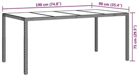 Mesa de Jantar de Jardim Castanho 190x90x75 cm Vime PVC