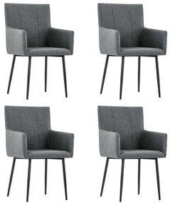 vidaXL Cadeiras jantar c/ apoio de braços 4 pcs tecido cinzento-escuro