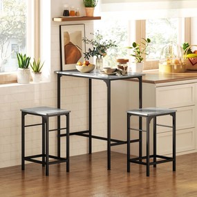 Conjunto de mesa de bar com 2 bancos, estrutura em aço para cozinha, sala de jantar e sala de estar, cinzento