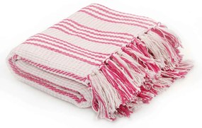Manta em algodão às riscas 160x210 cm rosa e branco