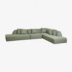 Sofá Modular De Canto Em L De 4 Peças Com Duplo Divã Estofado Cardea Bouclé Verde Sálvia - Sklum