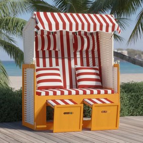 vidaXL Strandkorb c/ almofadões vime PE/madeira maciça vermelho/branco
