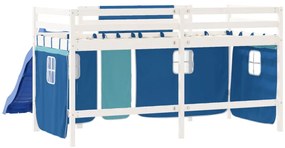 Cama alta p/ criança c/ cortinas 90x200 cm pinho maciço azul