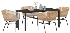 Conjunto de Jantar de Jardim 5 Peças com Almofadas Castanho em Rattan