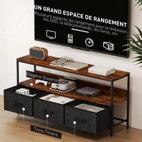 Móvel de TV, móvel para televisores até 55 polegadas, com 3 gavetas e pés em aço, 120 x 29 x 56 cm, castanho rústico