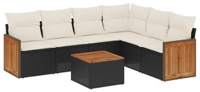 7 pcs conjunto de sofás p/ jardim c/ almofadões vime PE preto