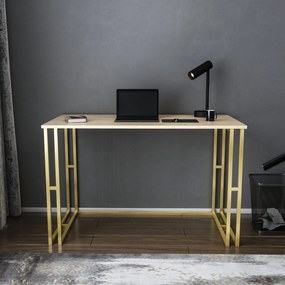 Secretária de Estudo Kane - Dourado e Carvalho - 120x60x74,8 cm