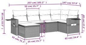 6 pcs conj. sofás jardim com almofadões vime PE cinzento-claro