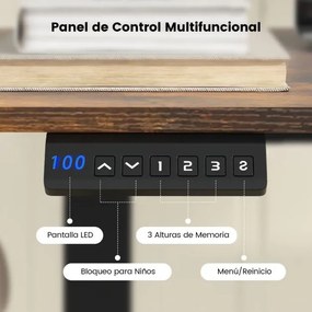 Secretária de pé eléctrica com 3 posições de altura ajustáveis com memória 2 ganchos para escritório 140 x 60 x 73-122 cm Castanho