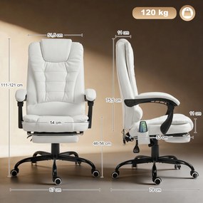 Cadeira de Escritório com 7 Pontos de Massagem com Apoio para os Pés Retrátil, Altura Ajustável, Comando Remoto e Tecido PU Branco