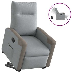 Poltrona reclinável elevatória elétrica tecido cinzento-claro