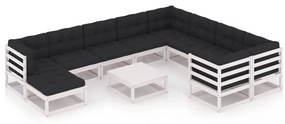 vidaXL 11 pcs conj. lounge de jardim c/ almofadões pinho maciço branco