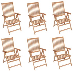 Cadeiras de jardim reclináveis 6 pcs madeira de teca maciça