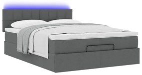 Cama Otomana com Colchão &amp; LEDs Cinzento Escuro 140x190cm