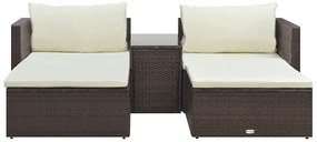5 pcs conjunto lounge jardim c/ almofadões vime PE castanho