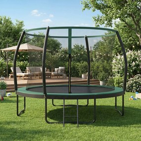 Trampolim 305 cm d, trampolim de jardim com rede de segurança, barras curvas com 180 cm de altura  Preto-verde escuro