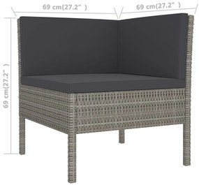 12 pcs conjunto lounge de jardim c/ almofadões vime PE cinzento