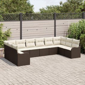 Conjunto de Sofá de Jardim vidaXL com Almofadas Castanho Rattan Poliés