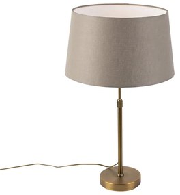 Candeeiro de mesa em bronze com cúpula em linho bege 35cm - Parte Country / Rústico