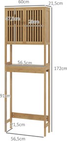 Móvel sobre a Sanita, 60 x 21,5 x 172 cm, Armário com 2 Portas, Bambu Natural