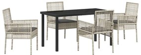 Conjunto de Jantar de 5 Peças com Almofadas Cinza Claro Rattan Poliést