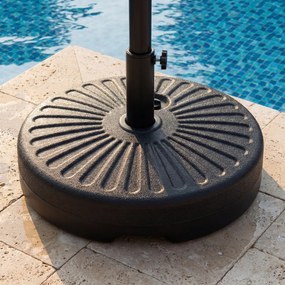 Base redonda para guarda-sol de pátio 51 cm metálica, Preenchível com água ou areia até 27 kg, com 2 acopladores para jardim, piscina preta