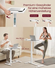 Mesa auxiliar móvel com altura ajustável e rodas 80 x 45 x 65-102 cm Branco