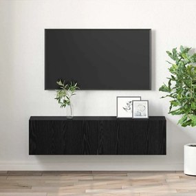 Conjunto de Gabinete de TV Carvalho Preto Madeira engenheirada