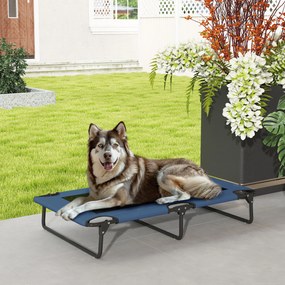 Cama elevada dobrável e refrescante para cães 107 x 61 x 20 cm, cama de campanha para animais em malha respirável,  azul escuro