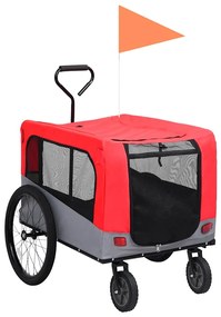 vidaXL Reboque bicicletas/carrinho para animais 2-em-1 vermelho/cinza